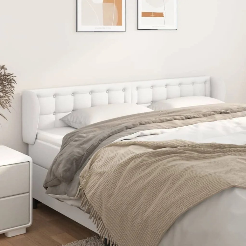 Κεφαλάρι με Πτερύγια Λευκό 163x23x78/88 εκ. Συνθετικό Δέρμα - Λευκό