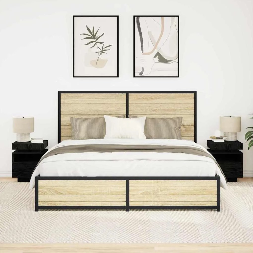 Κομοδίνο 2 pcs Μαύρη Οξυά 40 x 39 x 48,5 εκ. Επεξεργασμένο ξύλο