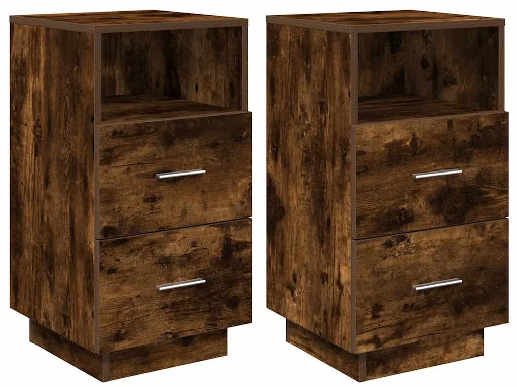 vidaXL Κομοδίνα 2 τμχ με 2 συρτάρια Καπνιστή Δρυς 36x36x68 εκ.