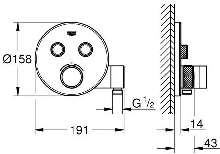 Θερμοστατική εντοιχιζόμενη μπαταρία Grohe  2 εξόδων Ι