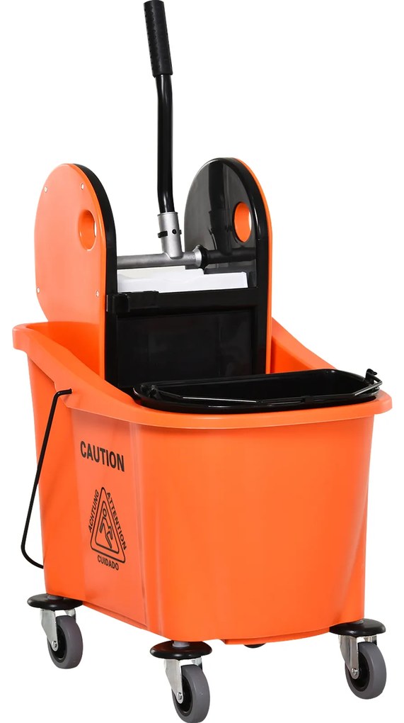 HOMCOM Καρότσι Καθαρισμού 36 λίτρων Κουβάς Καθαρισμού Τρόλεϊ Σφουγγαρίσματος με Στύφτη, Πορτοκαλί, 54 x 41 x 91,5 cm