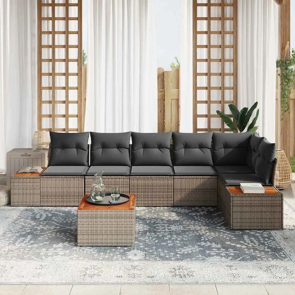 vidaXL Σετ Καναπέ Κήπου με μαξιλάρι 7 pcs Γκρι Πολυ ράταν