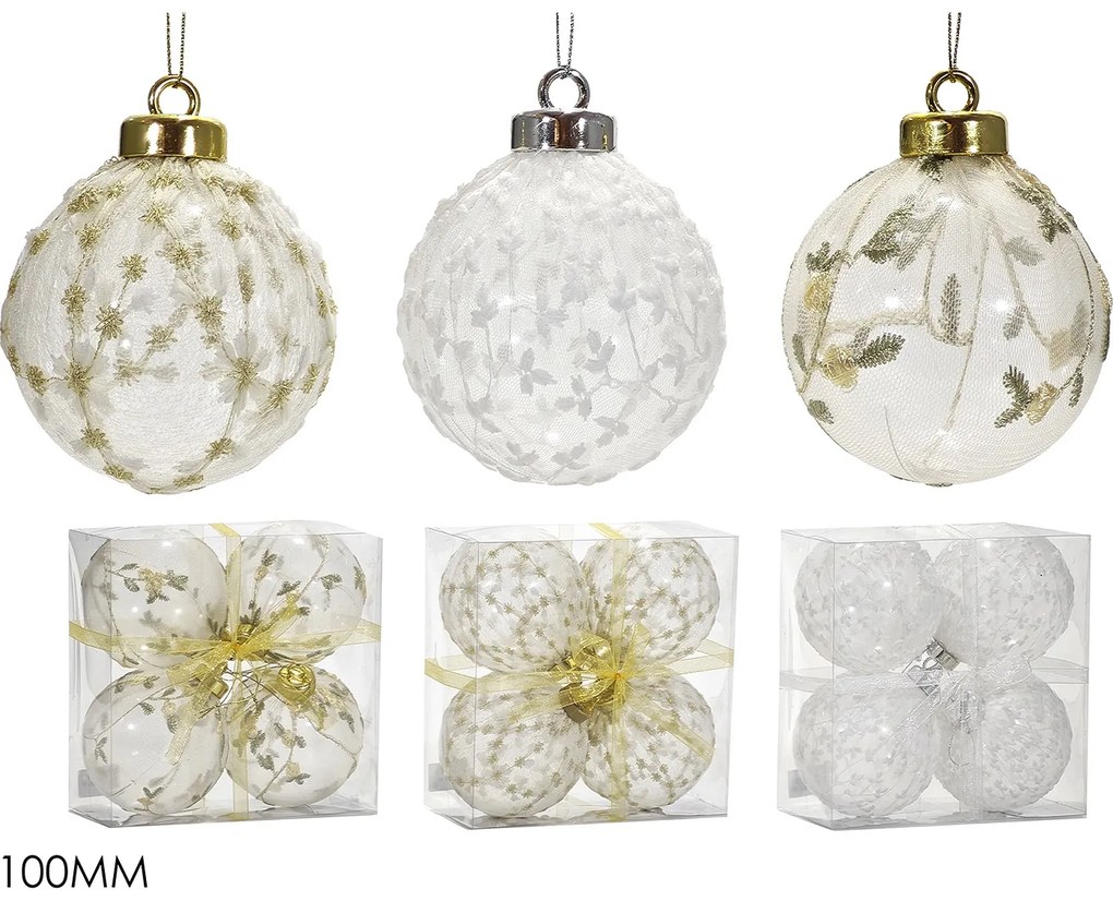 Χριστουγεννιάτικη Μπάλα Χρυσό 100mm Σετ 4Τμχ Σε 3 Σχέδια