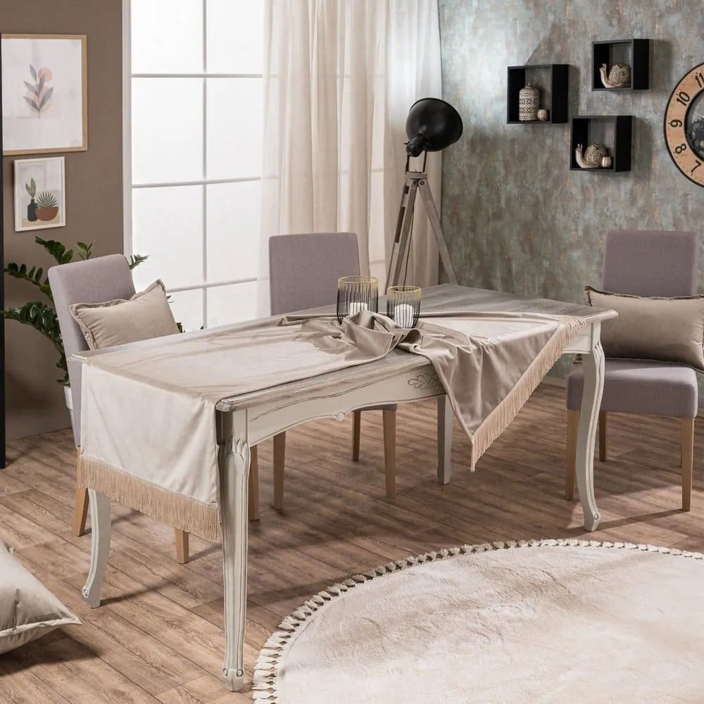 Τραβέρσα (Sari) Velvet 07 Taupe Teoran 65X200 Βαμβάκι-Ακρυλικό