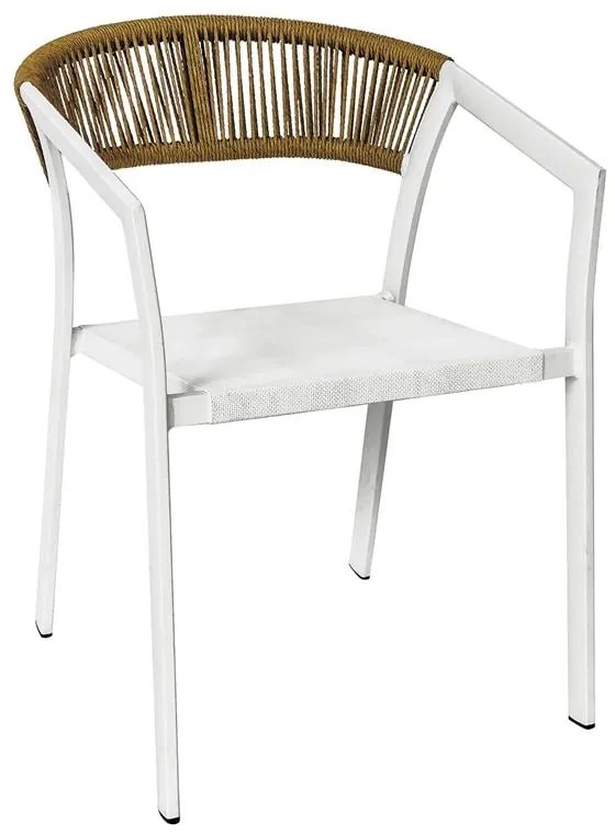 WOODWELL Ε6717,2PARMA Πολυθρόνα Βεράντας-Κήπου ALU Άσπρο, Rope Wicker Φυσικό, Textilene Άσπρο, Στοιβαζόμενη 55x58x78cm Ε6717,2