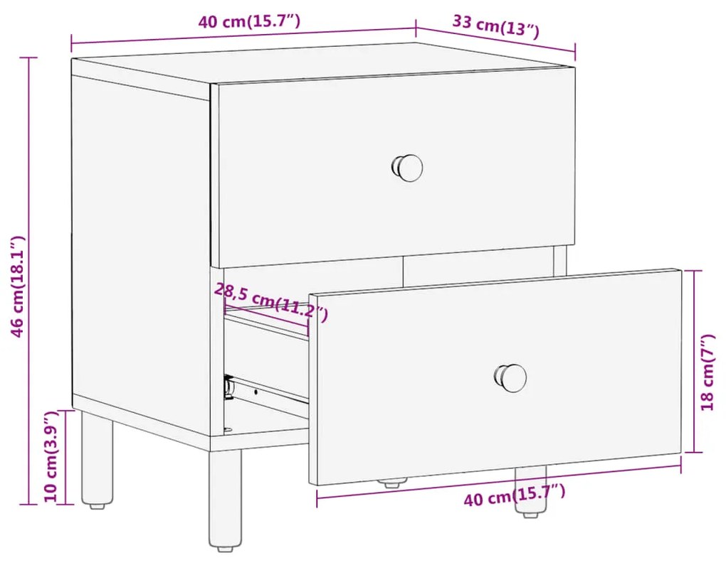 Κομοδίνο 40 x 33 x 46 εκ. από Μασίφ Ξύλο Ακακίας - Καφέ