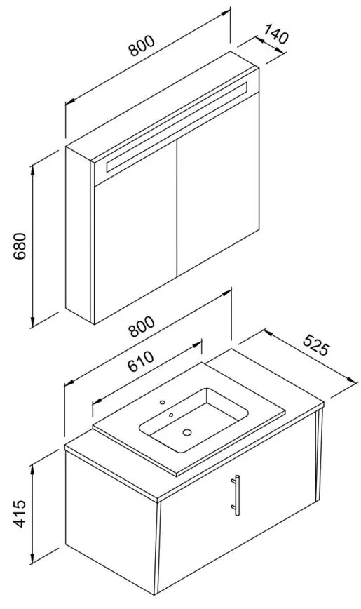 Πάγκος μπάνιου με Νιπτήρα INTENSE 80 Λευκό 80x52.5x41.5 εκ. 80x52.5x41.5 εκ.