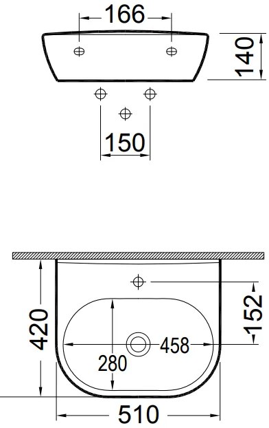Νιπτήρας Studio Bianco Ceramica white-Μήκος 51 εκ.
