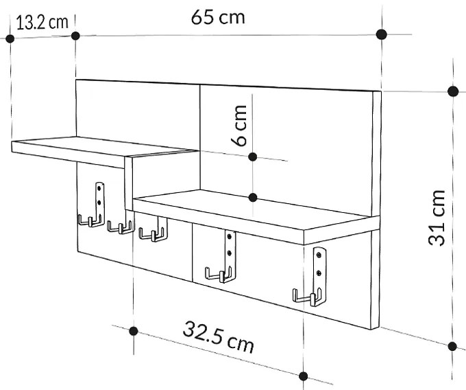 Κρεμάστρα τοίχου Harmon Megapap χρώμα sapphire oak - λευκό 65x15x31εκ.