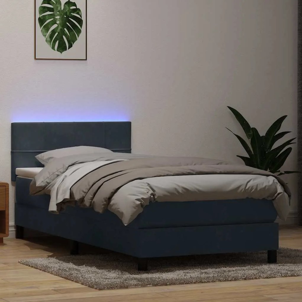 vidaXL Κρεβάτι Boxspring με Στρώμα &amp; LED Σκούρο Γκρι 80x220 εκ. Βελούδινο