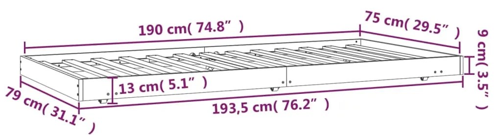 Πλαίσιο Κρεβατιού Μαύρο 75 x 190 εκ. από Μασίφ Ξύλο Πεύκου - Μαύρο