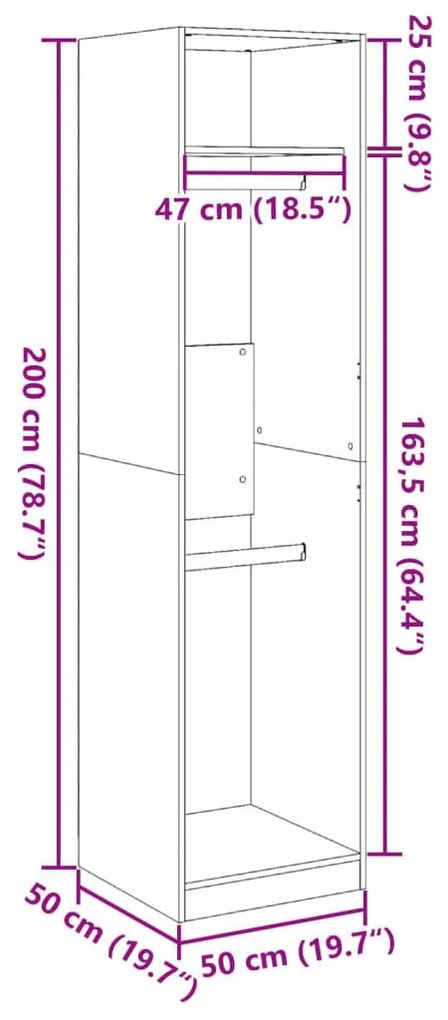 Ντουλάπα Μαύρη 50x50x200 εκ. από Επεξεργασμένο Ξύλο - Μαύρο