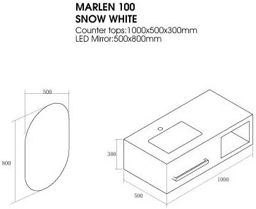 Πάγκος μπάνιου με Νιπτήρα MARLEN 80 Λευκό Μάρμαρο 80x50x30 εκ. 80x50x30 εκ.