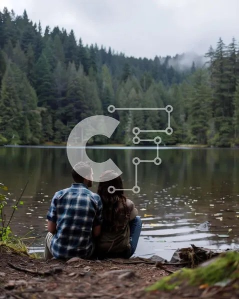 Intra Συλλεκτικό Ξύλινο Παζλ Plywood  4mm - Ζευγάρι που απολαμβάνει την ειδυλλιακή θέα στη λίμνη Σε Ξύλινο Κουτί - Διαστάσεις: 10x10 cm – 25 κομμάτια