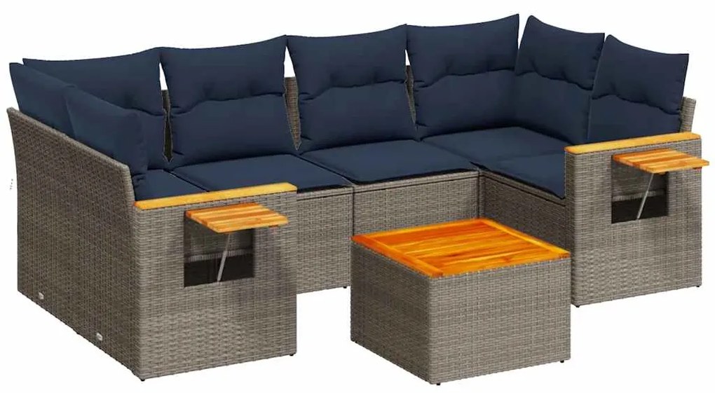 vidaXL Σετ Σαλονιού Κήπου 7 τεμ. Γκρι Συνθετικό Ρατάν με Μαξιλάρια