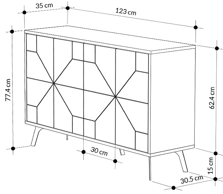 Μπουφές Dune Megapap χρώμα λευκό αντικέ 123x35x77,4εκ.