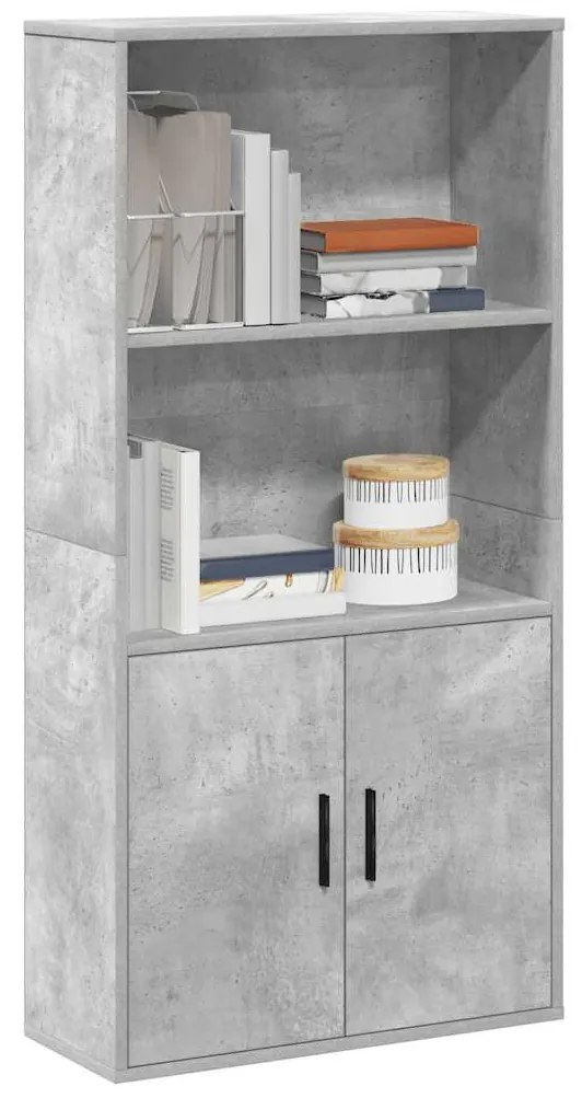 Βιβλιοθήκη Γκρι Σκυροδέματος 60x24x120 εκ. Επεξεργ. Ξύλο