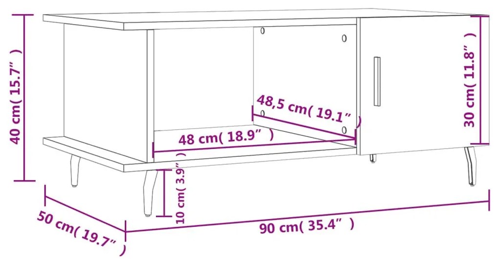 Τραπεζάκι Σαλονιού Λευκό 90x50x40 εκ. Επεξεργασμένο Ξύλο - Λευκό