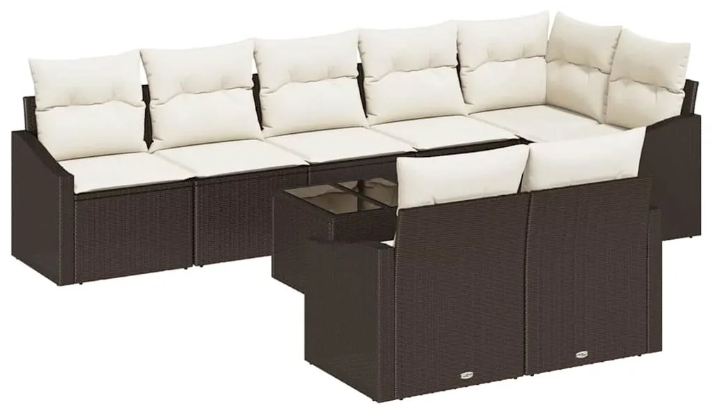 vidaXL Σέτ φαγητού για κήπο με μαξιλάρι 9 pcs Καφέ, Κρέμα
