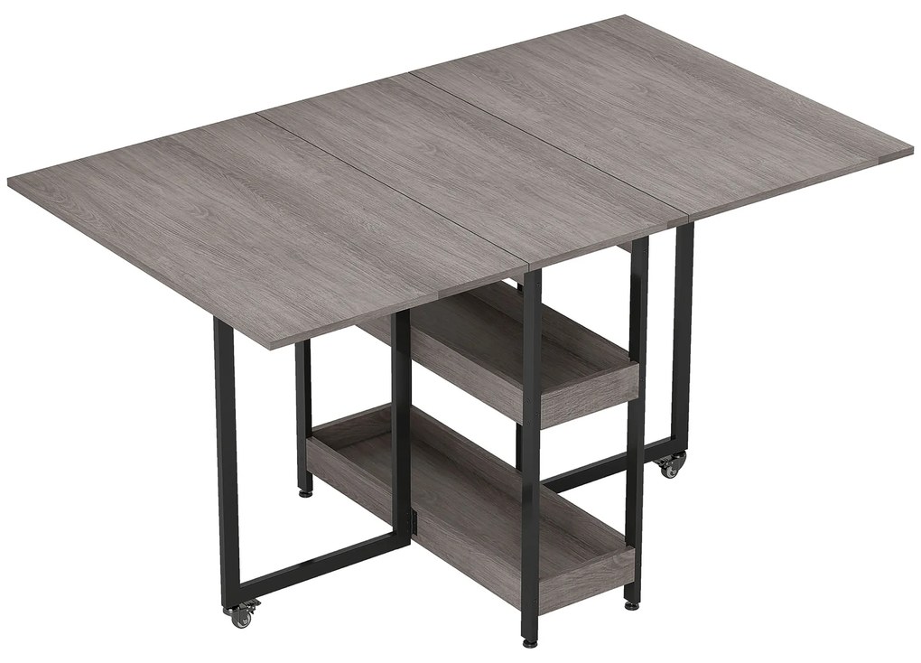 HOMCOM Πτυσσόμενο τραπέζι τραπεζαρίας σε βιομηχανικό σχέδιο, για έως 4 άτομα, ανοιχτά ράφια, ευέλικτο, μέταλλο, μοριοσανίδα, Γκρι