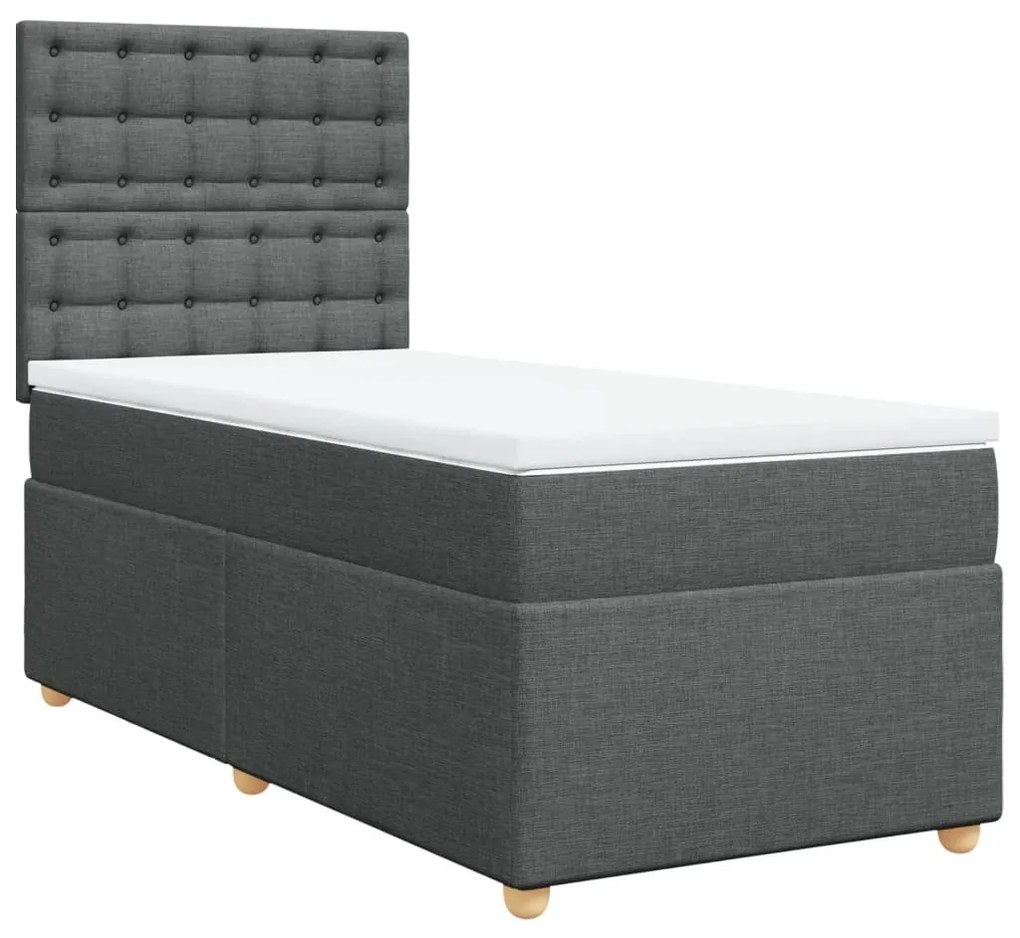 vidaXL Κρεβάτι Boxspring με Στρώμα Σκούρο Γκρι 90x190 εκ. Υφασμάτινο