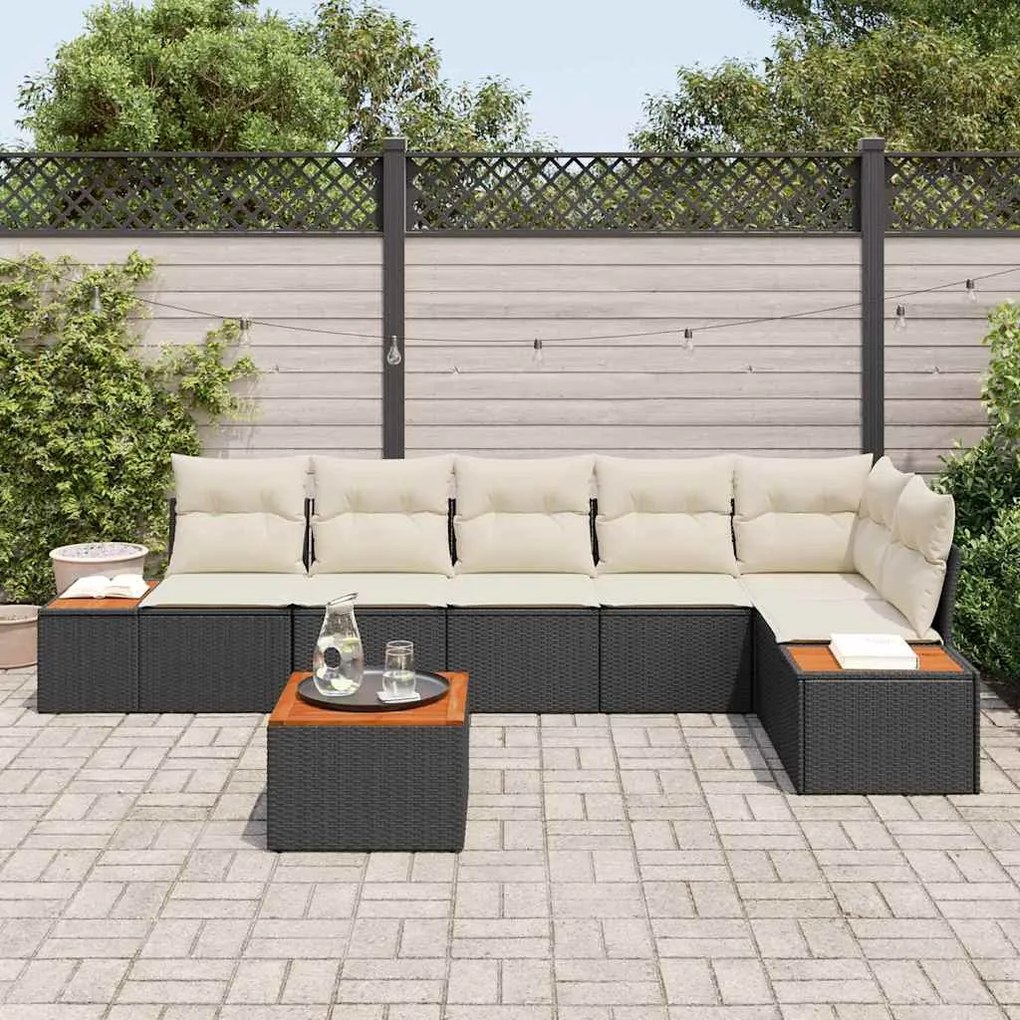 vidaXL Σετ Καναπέ Κήπου με μαξιλάρι 7 pcs Μαύρο Πολυ ράταν