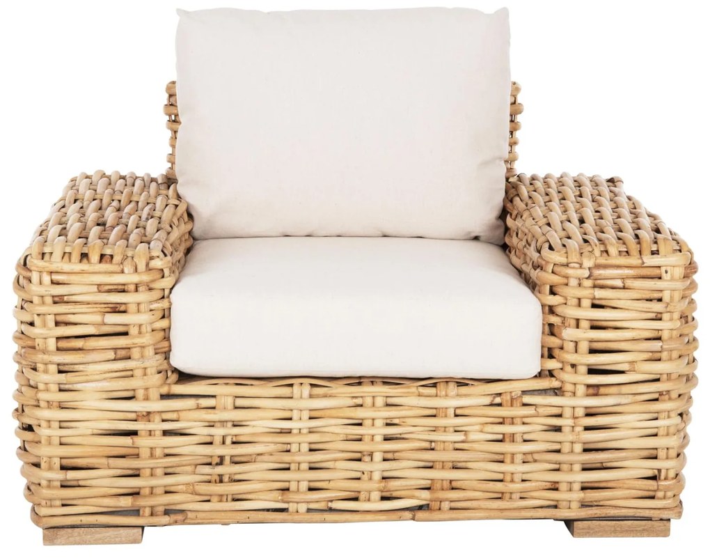 Καρέκλα - Πολυθρόνα TROPEL C9810 Ξύλο Mango με Φυσικό Rattan και Λευκά Μαξιλάρια 110x88x70-85Υεκ. 110x88x85 εκ.