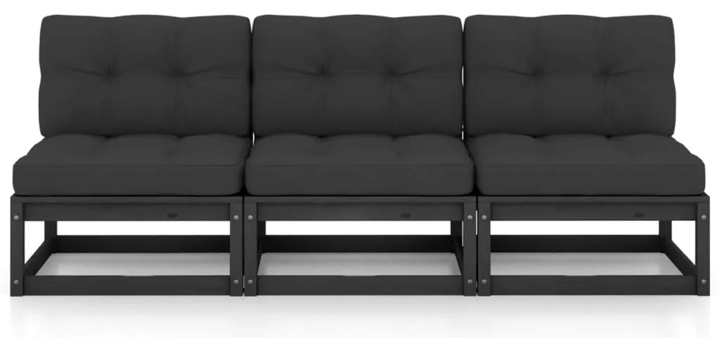 vidaXL Καναπές Κήπου Τριθέσιος από Μασίφ Ξύλο Πεύκου με Μαξιλάρια