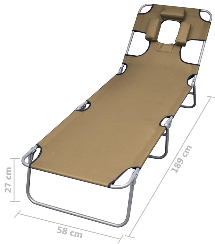 vidaXL Ξαπλώστρα Πτυσσόμενη με Μαξιλάρι και Ρυθμιζόμενη Πλάτη Taupe