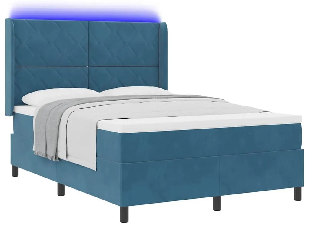 vidaXL Κρεβάτι Box Spring LED με Στρώμα Μπλε 140 x 190 cm Βελούδο