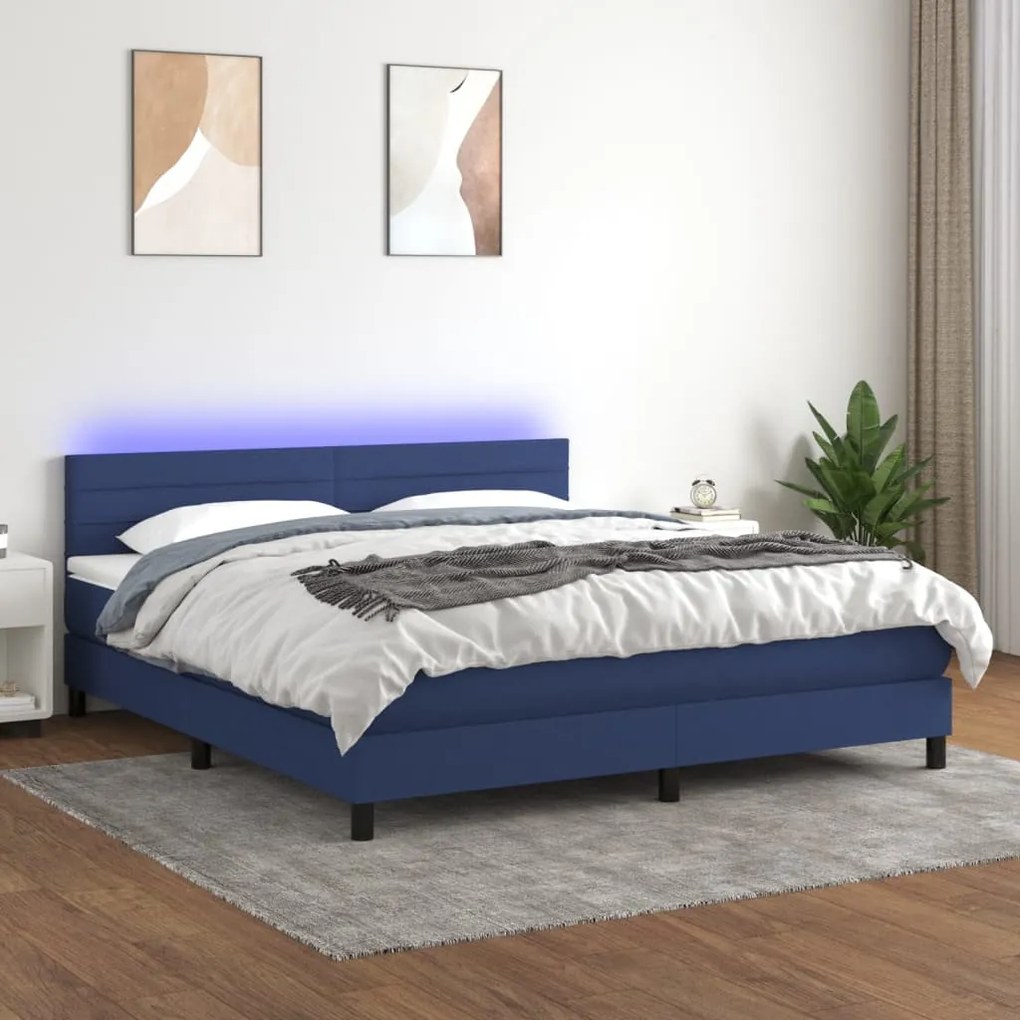 vidaXL Κρεβάτι Boxspring με Στρώμα &amp; LED Μπλε 180x200 εκ. Υφασμάτινο