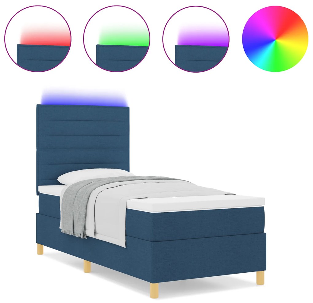 vidaXL Κρεβάτι με Στρώμα & LED Μπλε 90x190 εκ. Υφασμάτων