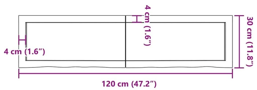 Ράφι Τοίχου 120x30x(2-4) εκ. από Ακατέργαστο Μασίφ Ξύλο Δρυός - Καφέ