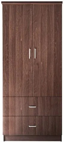 CLOSET Ντουλάπα Δίφυλλη, Ράφι, Θέσεις για Κρεμάστρες, 2 Συρτάρια, Απόχρωση Καρυδί