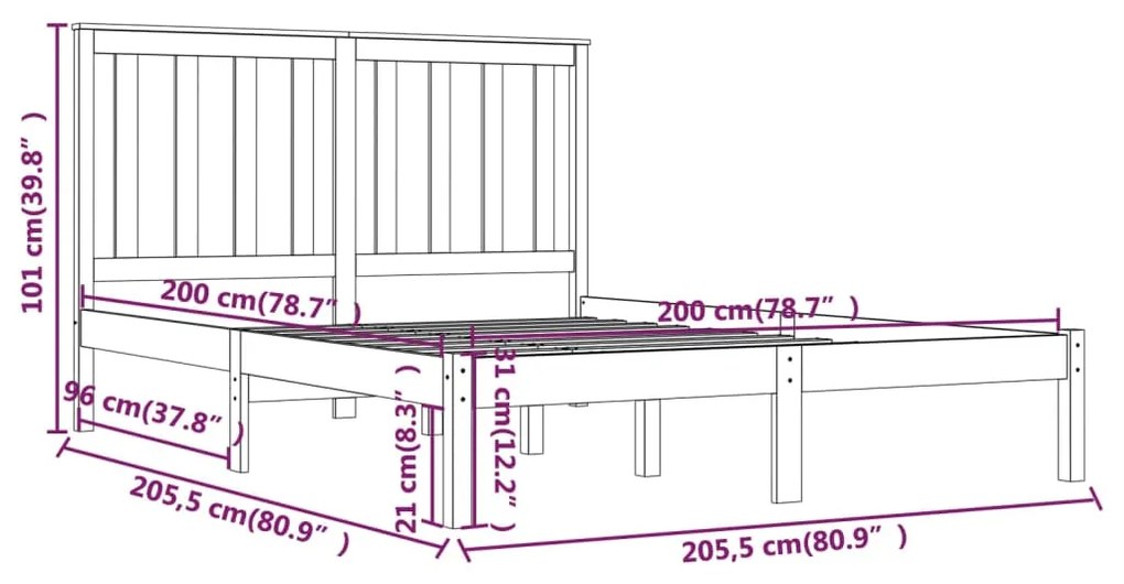 vidaXL Πλαίσιο Κρεβατιού Καφέ Μελί 200 x 200 εκ. από Μασίφ Ξύλο Πεύκου