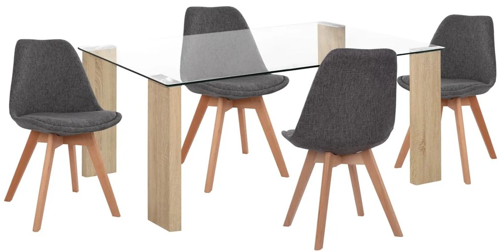 Σετ Τραπεζαρίας MORGAN C21269.03 5 τεμ. Τραπέζι & 4 Καρέκλες με Γκρί ύφασμα 140x80x75 εκ.