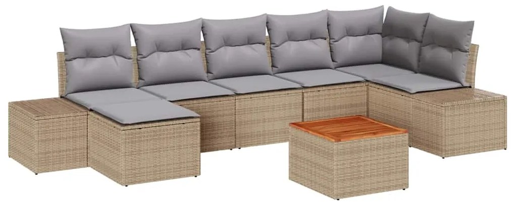 vidaXL Σετ Καναπέ Κήπου με μαξιλάρι 8 pcs Μπεζ Πολυ ράταν