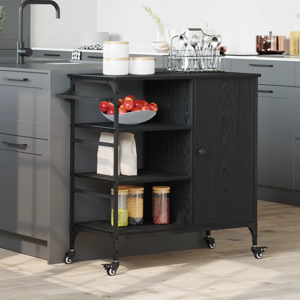 vidaXL Τρενάκι Κουζίνας Μαύρο Δρυς 87.5x38.5x84.5 cm Επεξεργασμένο Ξύλο