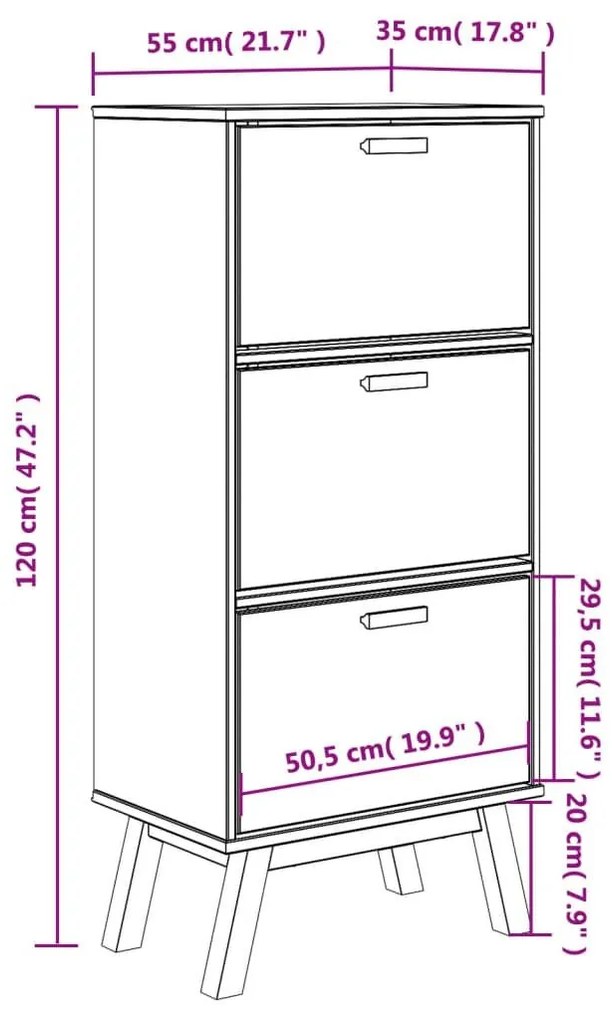 Παπουτσοθήκη OLDEN Καφέ 55x35x120 εκ. από Μασίφ Ξύλο Πεύκου - Καφέ