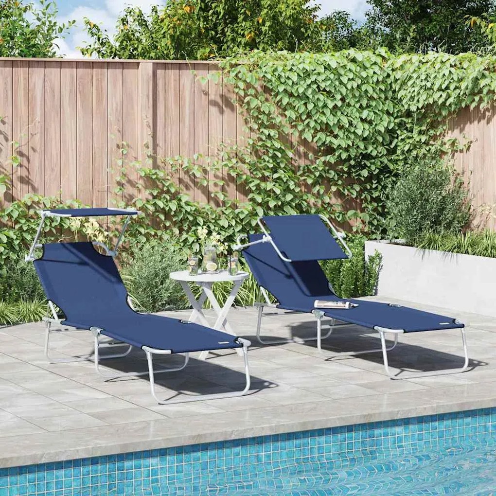 vidaXL Ξαπλώστρα 2-πρόσωπο 2 pcs Μπλε 58 x 188 x 77 εκ. ύφασμα