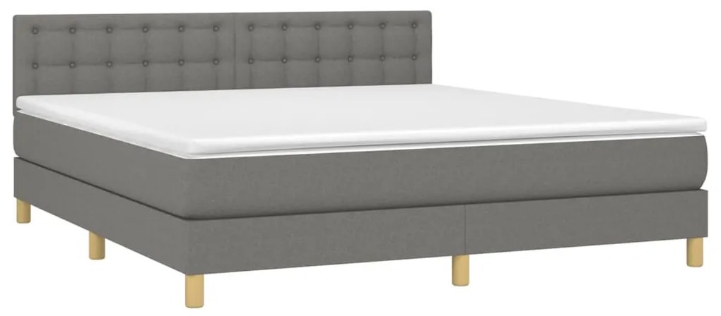 vidaXL Κρεβάτι Boxspring με Στρώμα & LED Σκ.Γκρι 180x200 εκ Υφασμάτινο