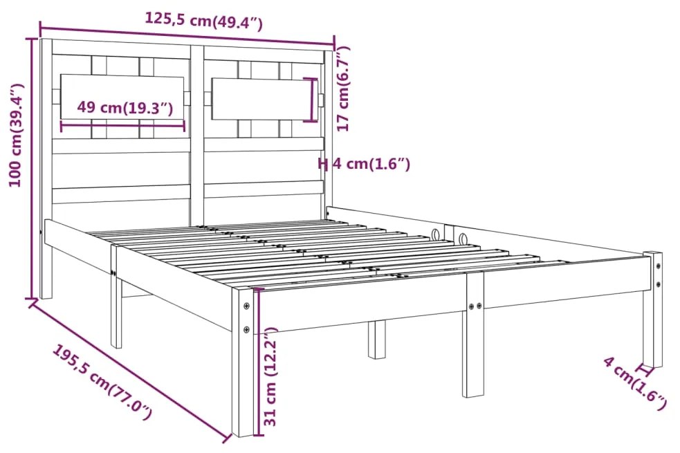 ΠΛΑΙΣΙΟ ΚΡΕΒΑΤΙΟΥ ΛΕΥΚΟ 120X190 ΕΚ. ΜΑΣΙΦ ΞΥΛΟ 4FT SMALL DOUBLE 3105636