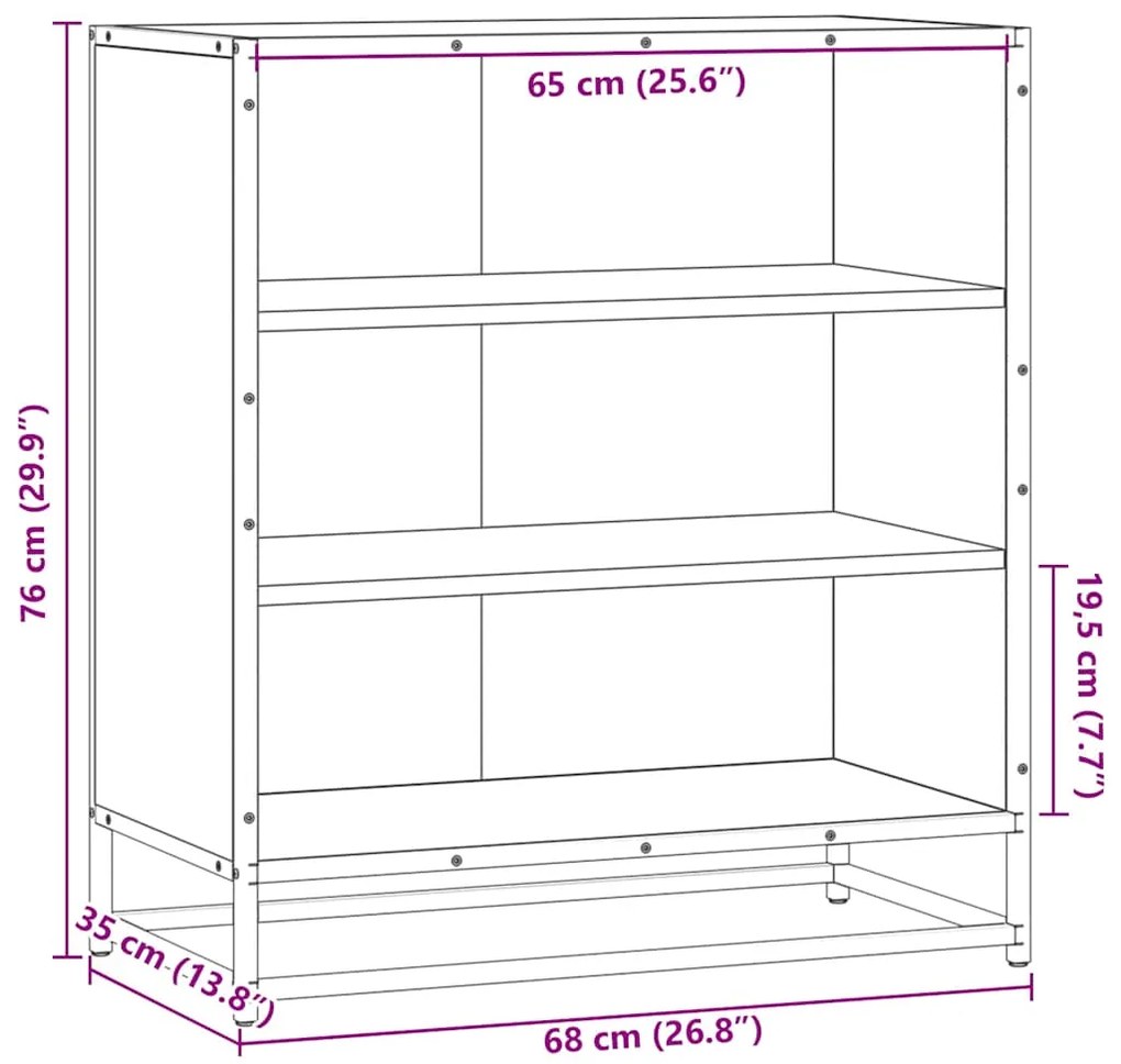 Ραφιέρα Καφέ Δρυς 68x35x76 εκ. Επεξ. Ξύλο + Μέταλλο - Μαύρο