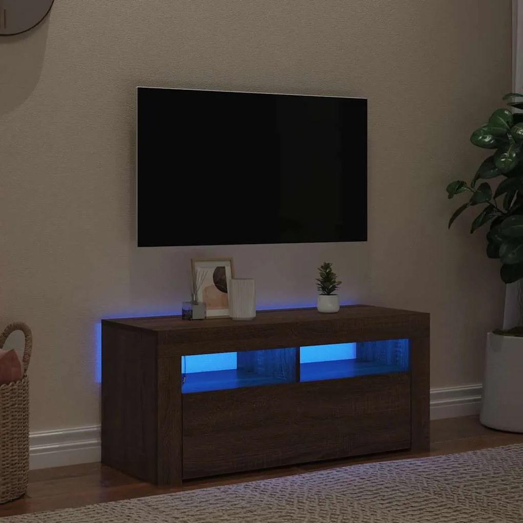 vidaXL Έπιπλο Τηλεόρασης με LED Καφέ Δρυς 90 x 35 x 40 εκ.