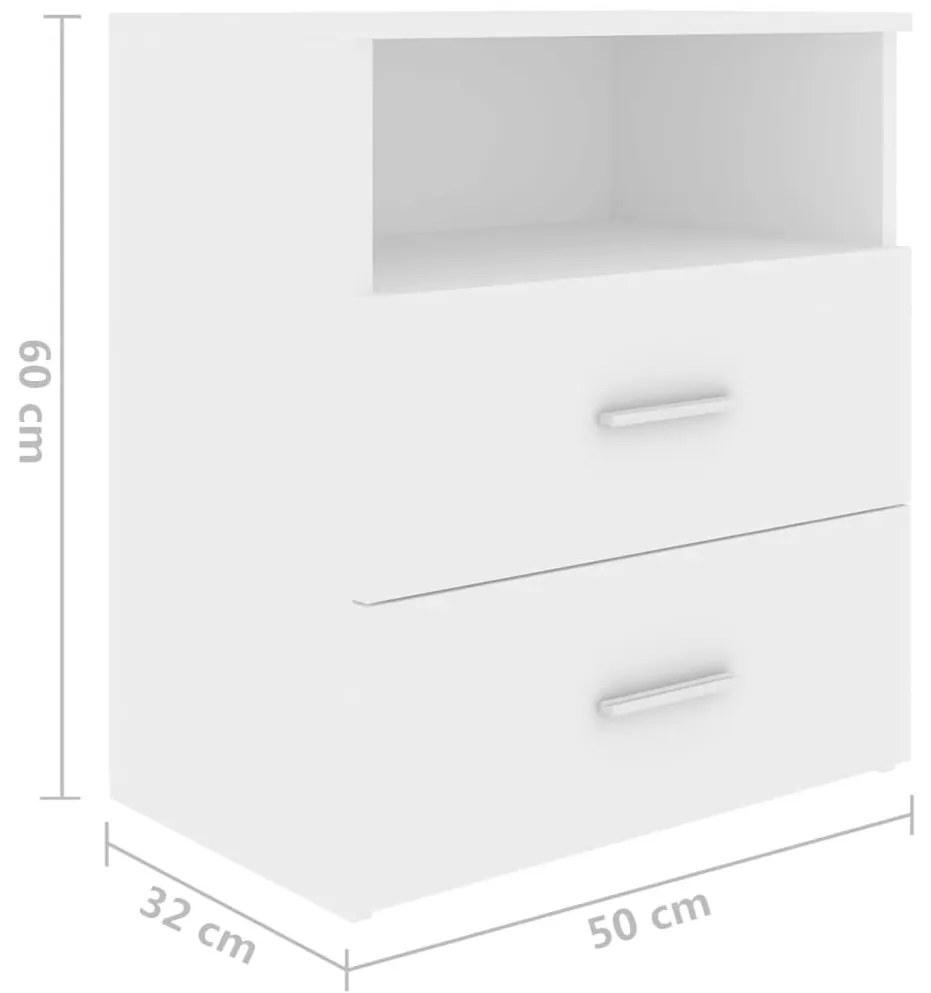 Κομοδίνα 2 τεμ. Λευκά 50 x 32 x 60 εκ. από Επεξ. Ξύλο - Λευκό