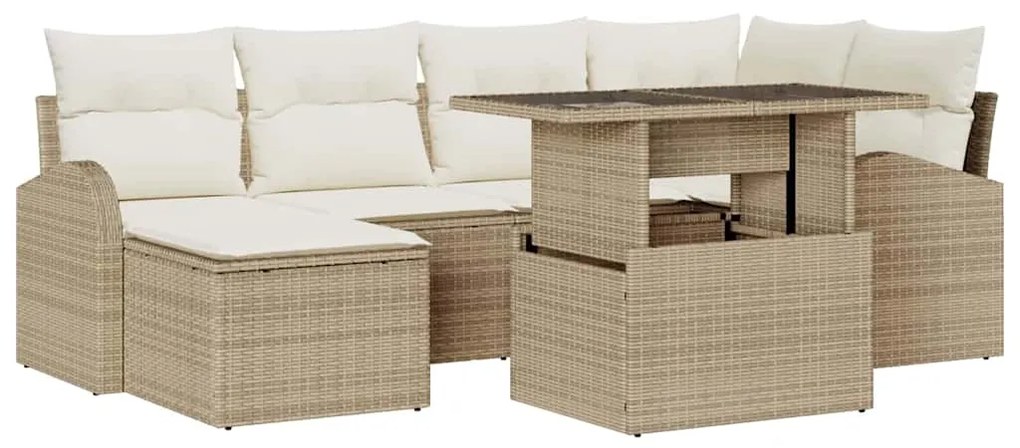 vidaXL Σετ Καναπέ Κήπου με αποθήκευση 7 pcs Μπεζ Πολυ ράταν