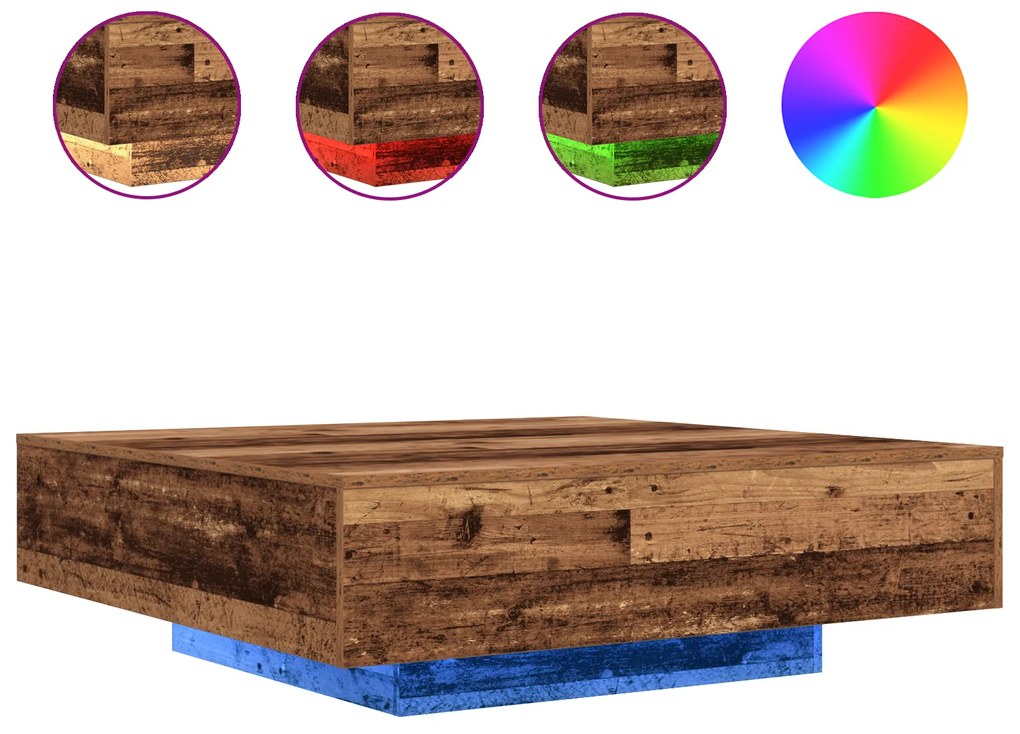 vidaXL Τραπεζάκι σαλονιού με LED Φωτάκια Ξύλο Γη 100x100x31 εκ.