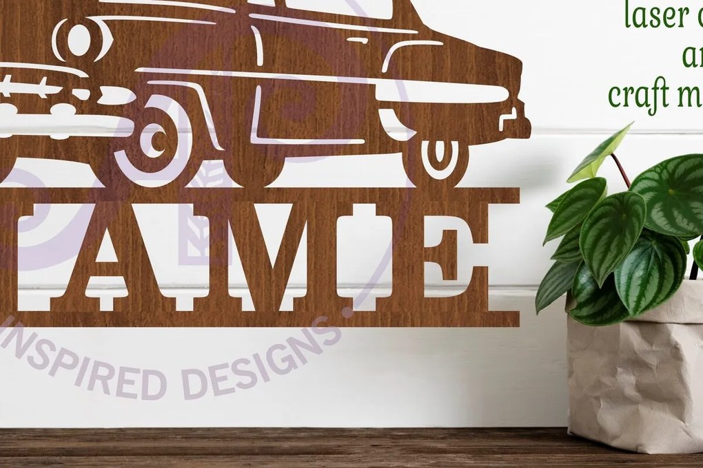 Σετ των 2 Intra απο ξύλο plywood 3mm-4mm πάχος - Classic Car Name Sign Design 2  Laser Δίασταση 30x20 cm INTRAFABR-97820142