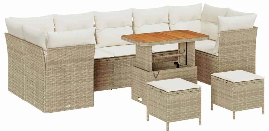 vidaXL Σετ Καναπέ Κήπου Ρυθμιζόμενο ύψος 10 pcs Μπεζ συνθετικό ρατάν