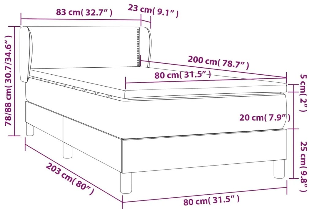 vidaXL Κρεβάτι Boxspring με Στρώμα Γκρι 80 x 200 εκ. Συνθετικό Δέρμα